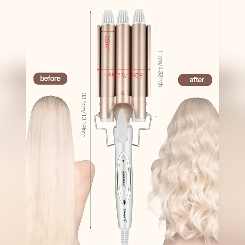 Gold and White Triple Barrel Hair Waver - Picture 4 of 8